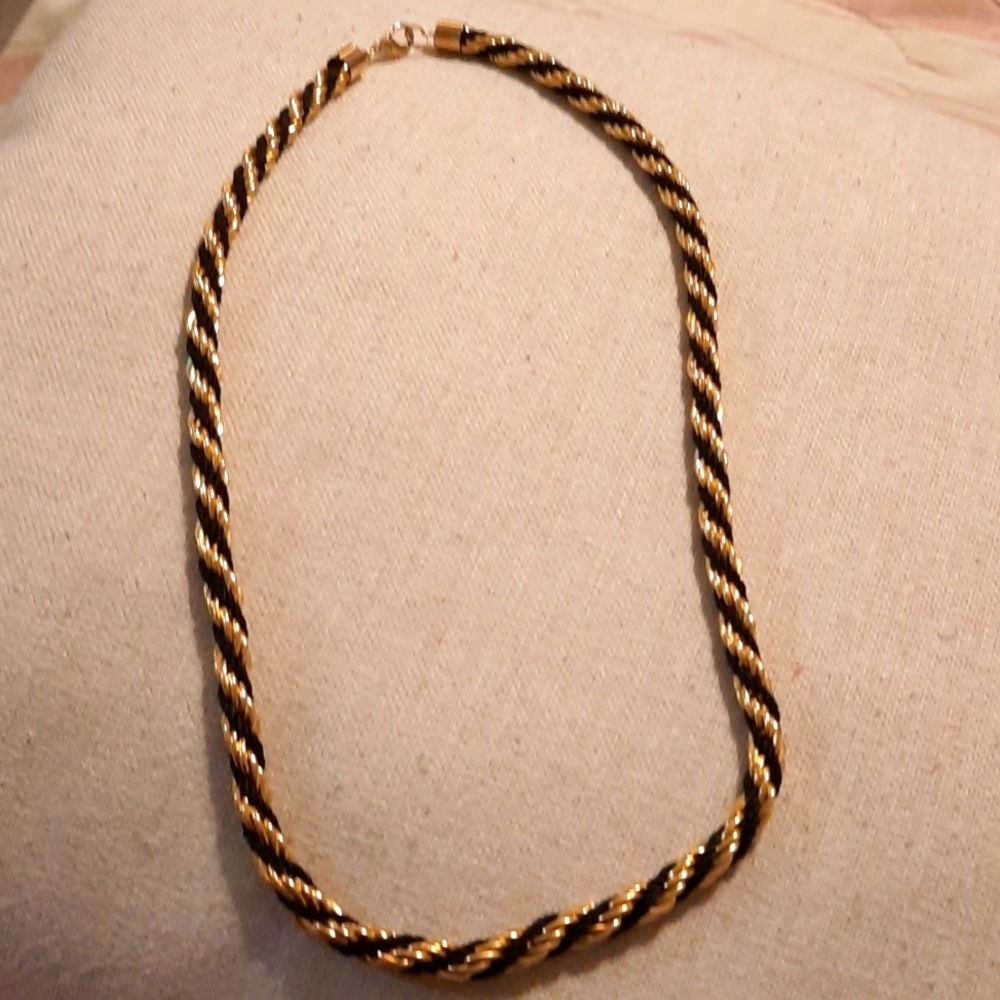 28 " bling necklace gold chain and black rope thick